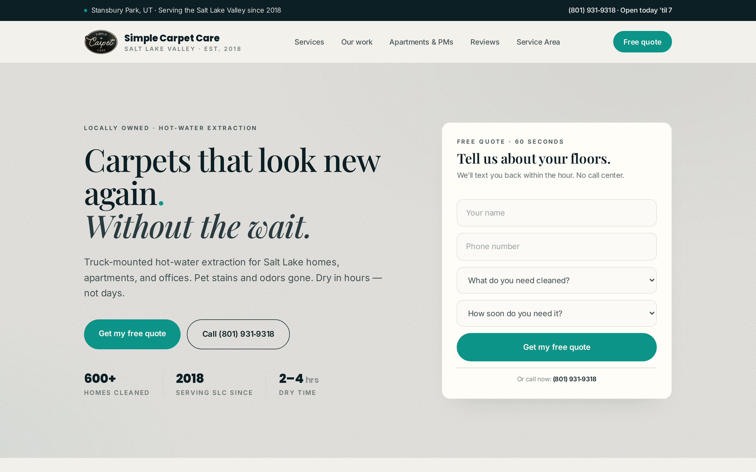 Simple Carpet Care — service-area site screenshot